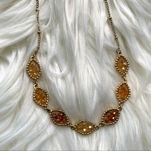 Gold Fashion Statement Necklace with Orange Beaded Detailing | Lobster Clasp